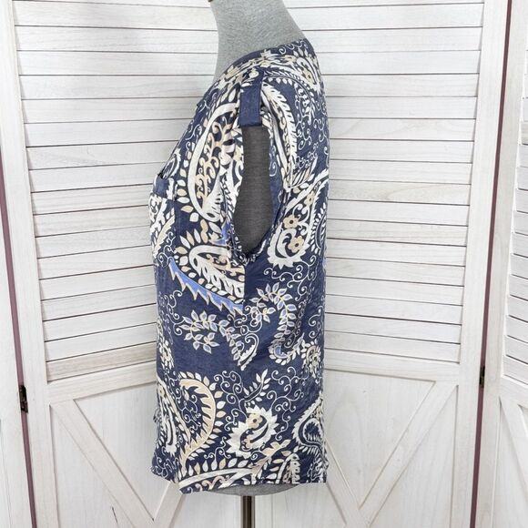 Van Heusen Paisley Cap Sleeve Button Front Shirt Blouse Blue XS - Picture 2 of 11